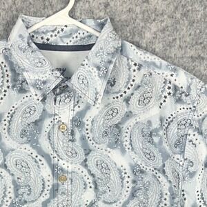 Tommy Bahama Denim Co Mens XL Blue White Paisley Cotton Long Sleeve Button Shirt